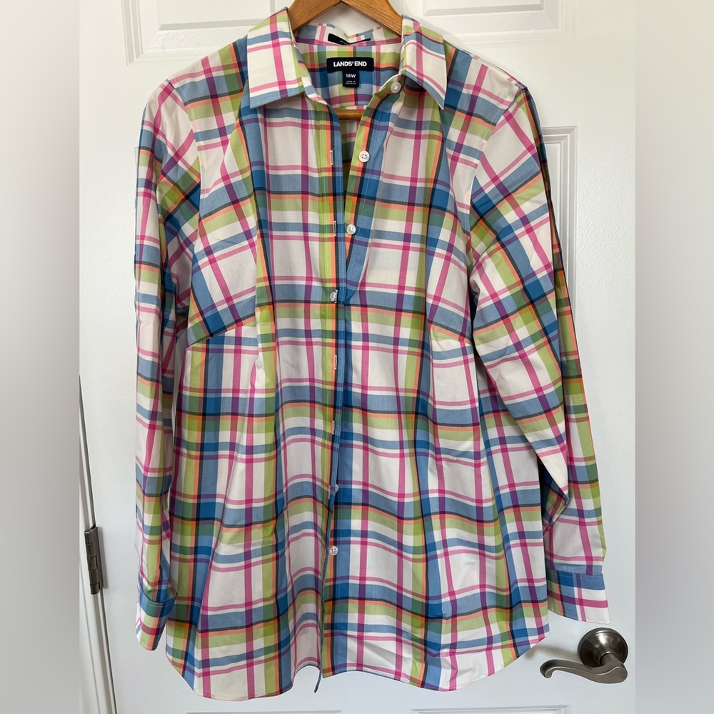 Lands' End Multicolor Plaid Women’s Shirt - Size 18W.  PTP = 24”
